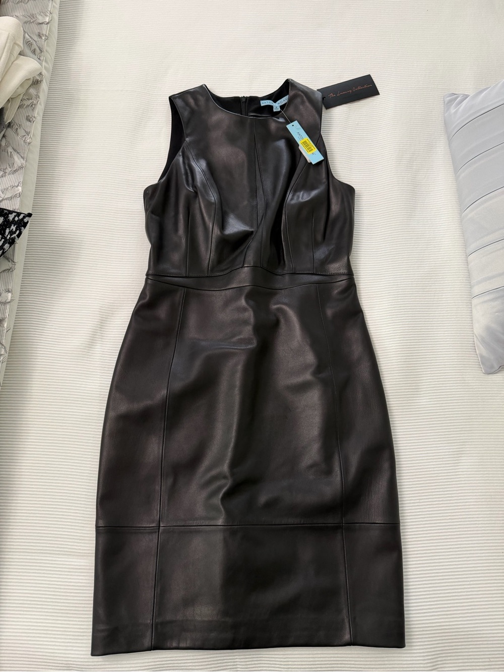 NWT Antonio Melani Sleeveless Black Faux Leather Straight Dress